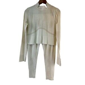 Sage Collective Activewear Set Mock Neck Long Sleeve Top Leggings Ivory Large